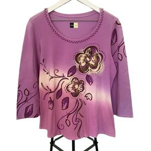 BaMBooco Embellished Metallic Floral Print Blouse Women’s Size XL